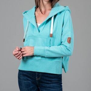 Wanakome Large Light Teal Hooded Front Pockets Casual Winter Autumn Sweater